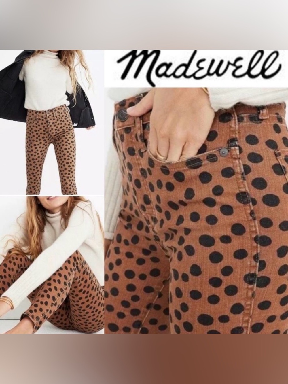 Madewell 10 High Rise Skinny Jeans Leopard Print Brown Black NWT 27 K1881